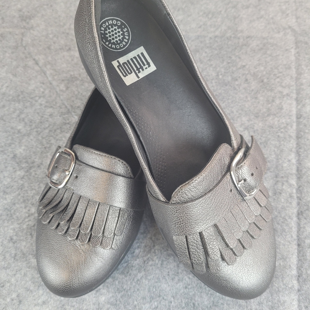 Fitflop Metallic Silver Loafers Size 8 Great Condition Comfort Flats Womens Casu